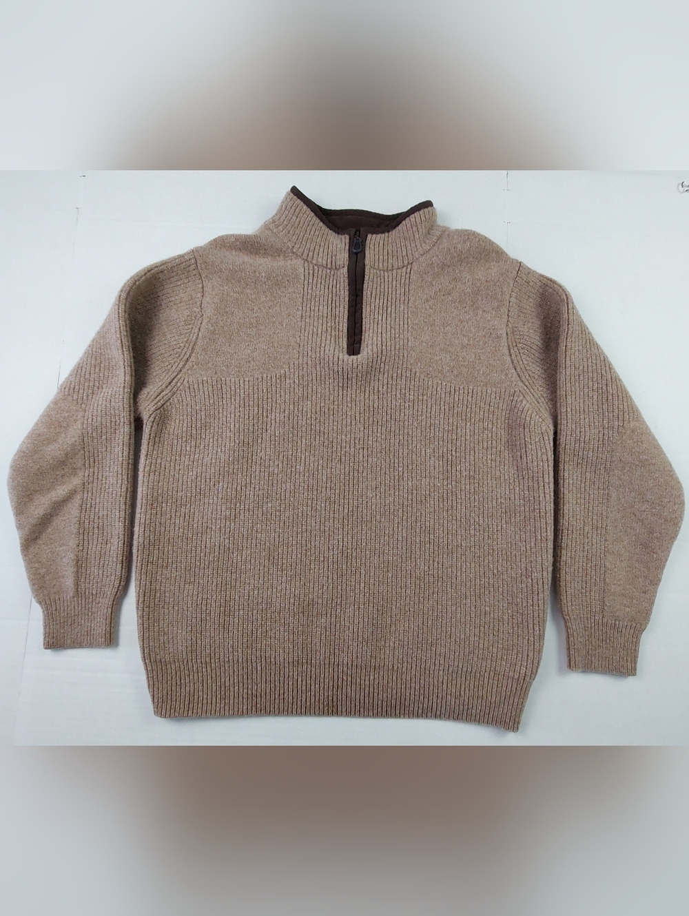 L L Bean Merino Lambs Wool Sweater Mens Large Brown Pullover 1/4 Zip Item 237808